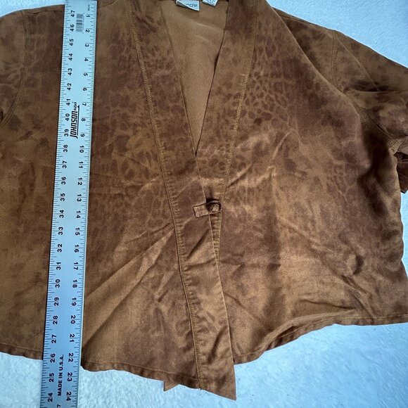 Chico's Womens Brown Animal Print Faux Suede Kimono Jacket Size M/L Lightweight - Picture 7 of 7